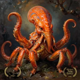 zoological portrait of orange cthulhu by vitaly bulgarov