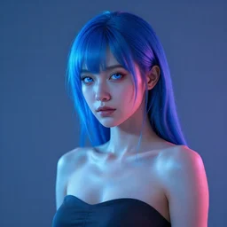 beautiful young cyberpunk girl with blue hair, blue eyes, au naturel, digital art, trending in artstation, cinematic lighting, studio quality, smooth render, fluorescent skin, unreal engine 5 rendered, octane rendered, art style by klimt and nixeu and ian sprigger and wlop and krenz cushart