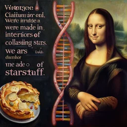the nitrogen in our dna, the calcium in our teeth, the iron in our blood, the carbon in our apple pies were made in the interiors of collapsing stars. we are made of starstuff. detailed oil painting by vincent di fate and da vinci