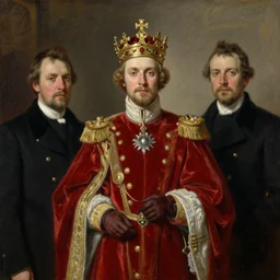realism portrait Captain Phil wears an officer uniform whilst wearing a red velvet robe and golden crown anna podedworna arkhip kuindzhi raphael lacoste guillem h. pongiluppi grisaille