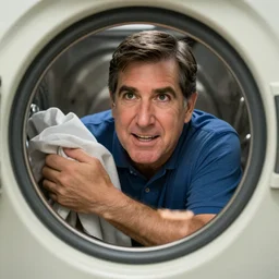 photograph of ted cruz stuck in a washing machine, photorealistic, detailed, 3 5 mm nikon,