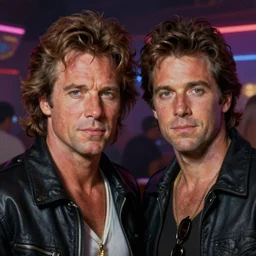 a portrait painting of don johnson and philip michael thomas in eighties miami vice, night club, ultra realistic, highly detailed faces, true life, 8 k, masterpiece, cinematic, by frank frazetta, greg rutkowski, yoko taro, christian macnevin, beeple, wlop, krenz cushart, epic character art, volumetric lighting