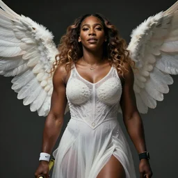 Serena Williams as Nike Goddess portrait, wings, luxuriant, dreamy, eternity, romantic, highly detailed, in the style of Franz Xaver Winterhalter, highly detailed, in the style of Aetherpunk