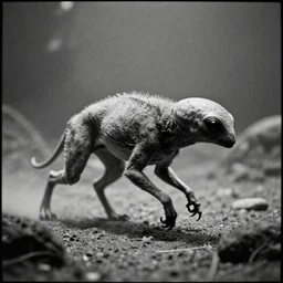 an extraterrestrial animal roaming around, analog horror, black and white grainy film