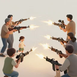 family reunion with grandparents and kids attacked by machine guns firing