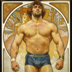 attractive wrestler, painting by gaston bussiere, craig mullins, greg rutkowski, alphonse mucha