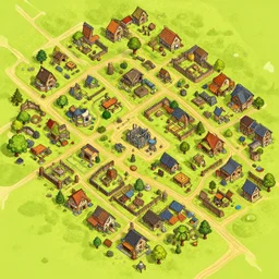 a high detailed village vector art presenting an aerial view of a cartoonish rpg village by dungeondraft, dofus, patreon content, containing tables and walls, hd, straight lines, vector, grid, dnd map, map patreon, fantasy maps, foundry vtt, fantasy grounds, aerial view, dungeondraft, tabletop, inkarnate, dugeondraft, roll 2 0