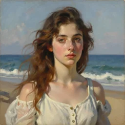 Girl in the beach, painting by Sorolla