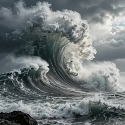 mega tsunami waves, massive storm, cinematic, hyper realistic, dramatic light, epic clouds, apocalyptic, john martin, michael bay