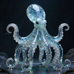 2 0 0 - foot - tall octopus kaiju made entirely of glass, color photo screencap from b - movie, 8 k very detailed with lighting effects