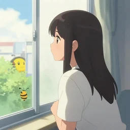 a girl looking out of a window by inio asano, beeple and james jean, aya takano color style, 4 k, super detailed, modern, 4 k, symmetrical