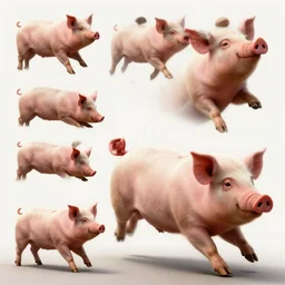 pigs jumping and running, character sheet, character design, contrast, deep focus, turnaround, highly detailed, dramatic lighting, digital painting, artstation, concept art, matte, sharp focus, illustration, elegant, art by artgerm and greg f and alphonse mucha.