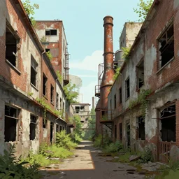 a beautiful very detailed illustration of building city industrial architecture alley urbex abandoned nature architecture by jean - baptiste - camille corot, azeroth, archdaily, wallpaper, highly detailed, trending on artstation.