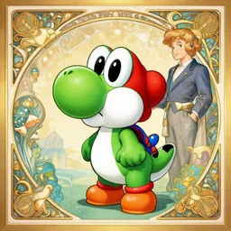 Super Mario in yoshi island , elegant, art by Artgerm and Greg Rutkowski and Alphonse Mucha