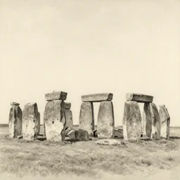 stonehenge, pencil sketch by rembrandt,