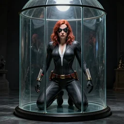 black widow in a glass prison, masterpiece by Edgar Maxence and Ross Tran and Michael Whelan, gustav dore, 8k, octane render