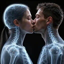 xray medical photos of couples kissing each other, octane render, concept art, realistic, high details, art by hsiao - ron cheng and james jean highly detailed, intricate detail, unreal engine, octane render