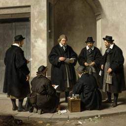 a gang of people selling drugs on a street corner in the style of rembrandt