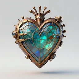 ! dream steampunk symmetrical heart. by casey baugh, by rembrandt, mandelbulb 3 d, turquoise rust, stained glass
