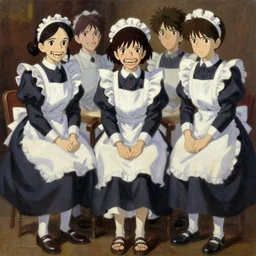 baroque oil painting of anime key visual concept art of anime maids with 1 0 sets of teeth, teeth protruding from skin, teeth for toes, trending on artstation, brush strokes, oil on canvas, style of makoto shinkai and greg rutkowski and studio ghibli