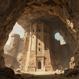 A citadel under huge rock arches, concept art, artstationhq