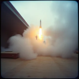 kodak portra 4 0 0, wetplate, vintage tv, muted colours, blueberry, 1 9 1 0 s style, motion blur, portrait photo of a backdrop, explosions, rockets, bombs, concrete, wood, fog, by georges melies and by britt marling