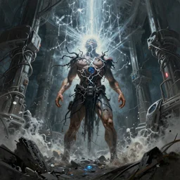an epic fantastic realism comic book style painting of the dissolution of the ego, cyberpunk, concept art, unreal 5, octane render, dynamic lighting