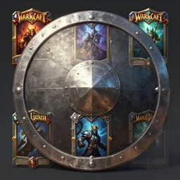 a metallic round shield, a shield, a shield, a shield, artstation, hd, 8 k, sharp high quality artwork in style of greg rutkowski, concept art, blizzard warcraft artwork, hearthstone card artwork