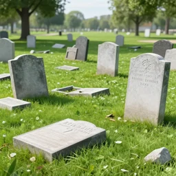sunken and broken headstones from the 1 8 0 0 s in a modern day park