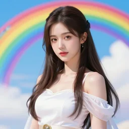 the portrait of neutral good bright rainbow colorful female cleric bard as absurdly beautiful, gorgeous, elegant, young gravure idol, an ultrafine hyperdetailed illustration by kim jung gi, irakli nadar, intricate linework, detailed symmetrical faces, sharp focus, octopath traveler, unreal engine 5 highly rendered, global illumination, radiant light, detailed and intricate