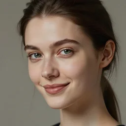 portrait of a beautiful woman, natural beauty, little shy smile, head in focus, intricate, elegant, highly detailed, artistic, concept art, painterly, hasselbrad photography, sharp focus, art style by hans jokem bakker