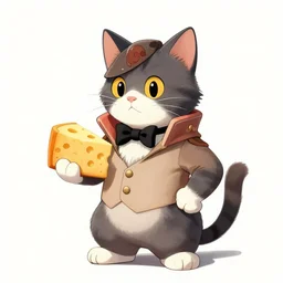 a cat dressed as Napoleon holding cheese by Drew Struzan