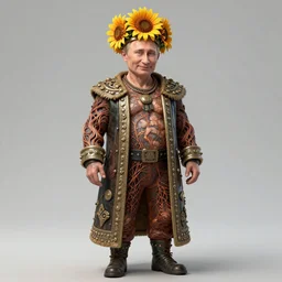 digital art, centered full body of young any old Putin smiling king, Sunflower crown, ,intricate, veins, by James Jean and by artgerm , by ross tran ultradetailed, charachter design, concept art, trending on artstation,