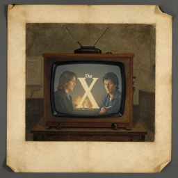 a scan of an ancient piece of art on parchment depicting a still of the tv show the x - files ( 1 9 9 3 )