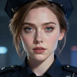 anime key visual of elizabeth olsen police officer, cyberpunk, futuristic, perfect eyes, stunning features, very very very very perfect face!!!, high details, digital painting, artstation, smooth face, soft focus, illustration, art by artgerm and greg rutkowski and alphonse mucha