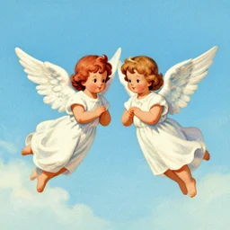 matchbox vintage illustration of two angels flying