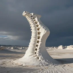 wide landscape photo of a white desert pedestal rock formation shaped like a spinal vertebrae!!!!!!!!