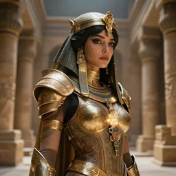 android girl in egyptian ruins, warframe armor, atmosphere, glow, detailed, intricate, beautiful face, cinematic lighting, trending on artstation, 4 k, focused, extreme details, cinematic, masterpiece, by akihito tsukushi