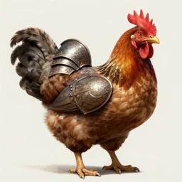 chicken with armor, highly detailed, illustration, fantasy art, in the style of greg rutkowski, epic, fantasy, intricate, hyper detailed, artstation, concept art, smooth, sharp focus, ray tracing