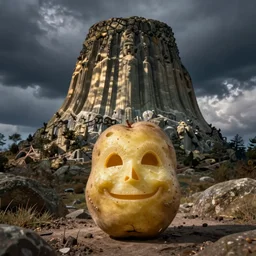 masked potatoes in the shape of devils tower