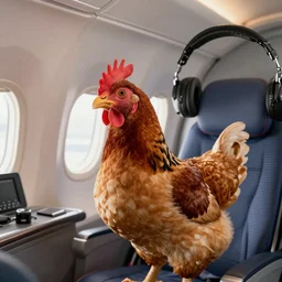 a chicken in the cockpit of an airplane, with a headset, highly detailed, octane render, trending in artstation