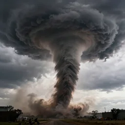 A massive tornado approaching, octane render, volumetric lighting, volumetric clouds, 4K