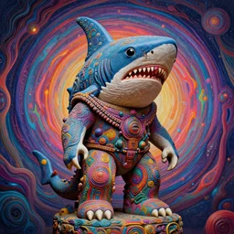 surreal portrait statue of alien shark monster as a psychedelic neural tiki reptile stone god by naoto hattori, android jones, and chris dyer, deep bold colors, galactic dmt entity, depth of field, intricate beautiful painting, billions of details, octane render, portal, 8 k, detailed vector, trending on artstation, cgisociety