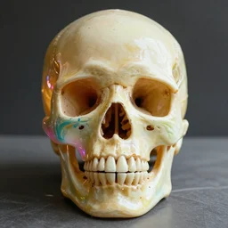 human skull made of rainbow jelly