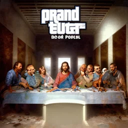 The Last Supper painting in the style of GTA V cover art, award winning, award winning shading, hyperdetailed, trending on artstation