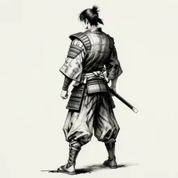 full body portrait from behind samurai manga highly detailed concept art inkstyle sketch artstation