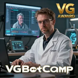 GimR the video game scientist from VGBootCamp. Cinematic, Award winning, ultra high resolution, intricate details, UHD 8K