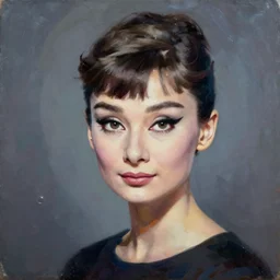 korean audrey hepburn, detailed cyberpunk vaporwave portrait by tim doyle, oil on canvas