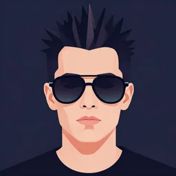 flat portrait art of an beautiful stylish beautiful male punk wearing oversized euro sunglass visor, shaded, full of colour, trending on artstation, 4 k, focused, vector, by patrick nagel, simple bold clean lines