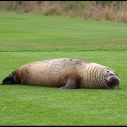 cctv footage of a walrus sleeping on a golf course,